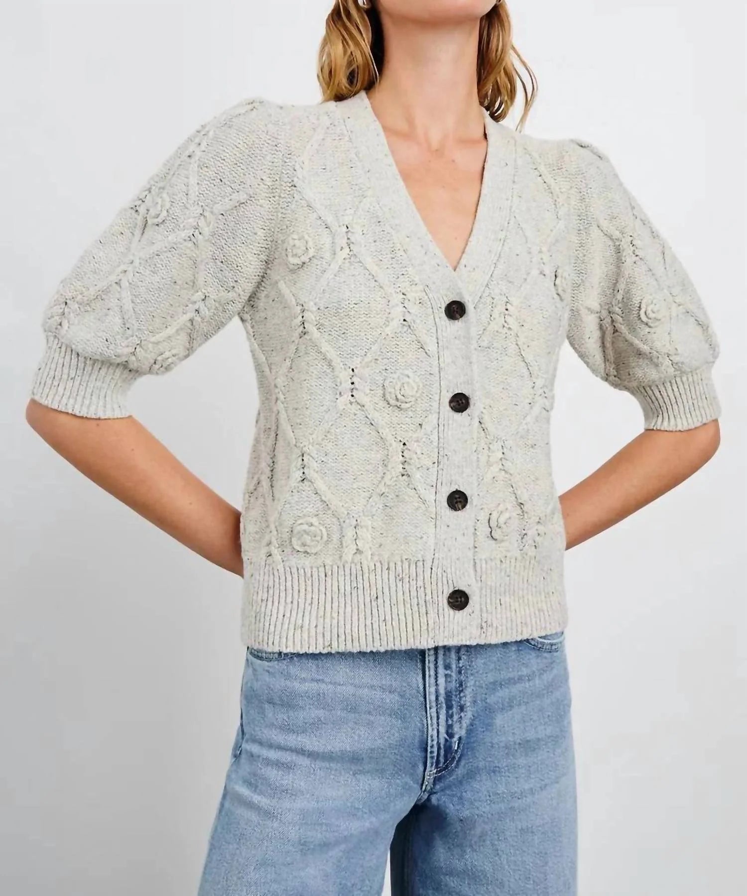 Rails Isla Crochet Daisies Cardigan in Grey