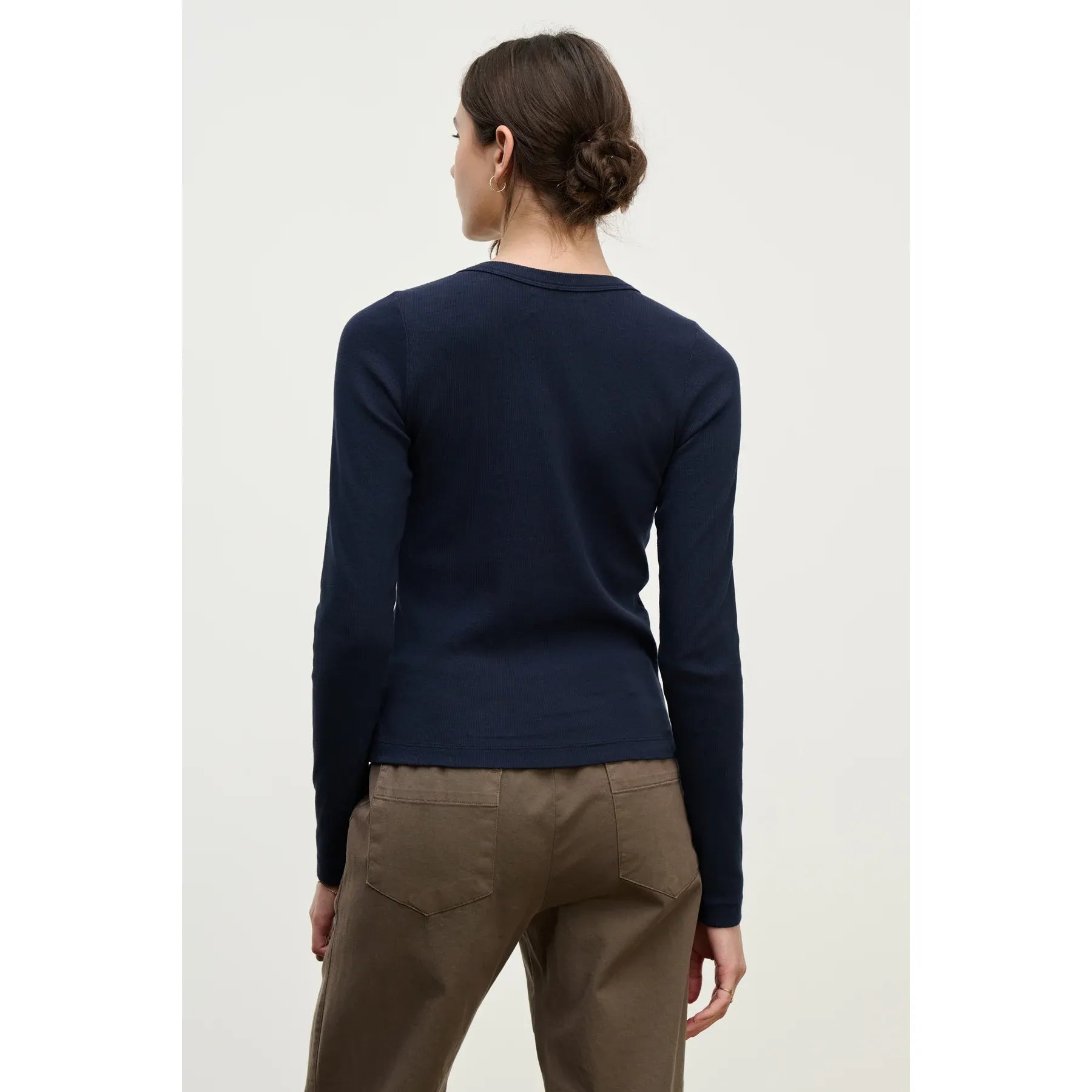 Velvet by Graham & Spencer Lottla Rib Poplin Mix Long Sleeve Crew in Navy