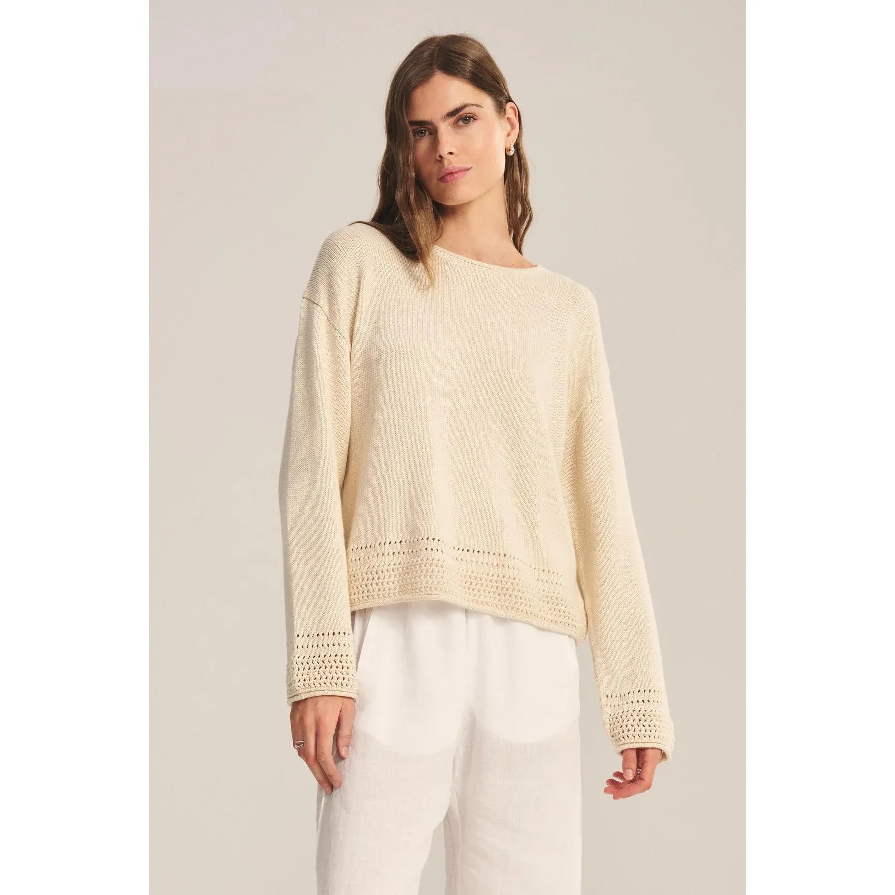 Velvet by Graham & Spencer Rosalyn Pima Cotton Sweater in Cream