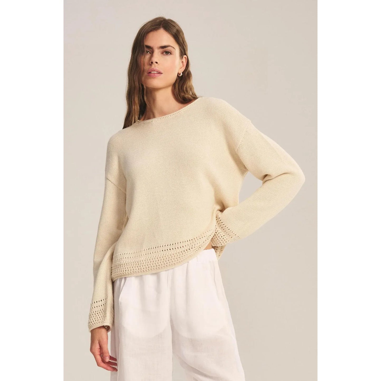 Velvet by Graham & Spencer Rosalyn Pima Cotton Sweater in Cream