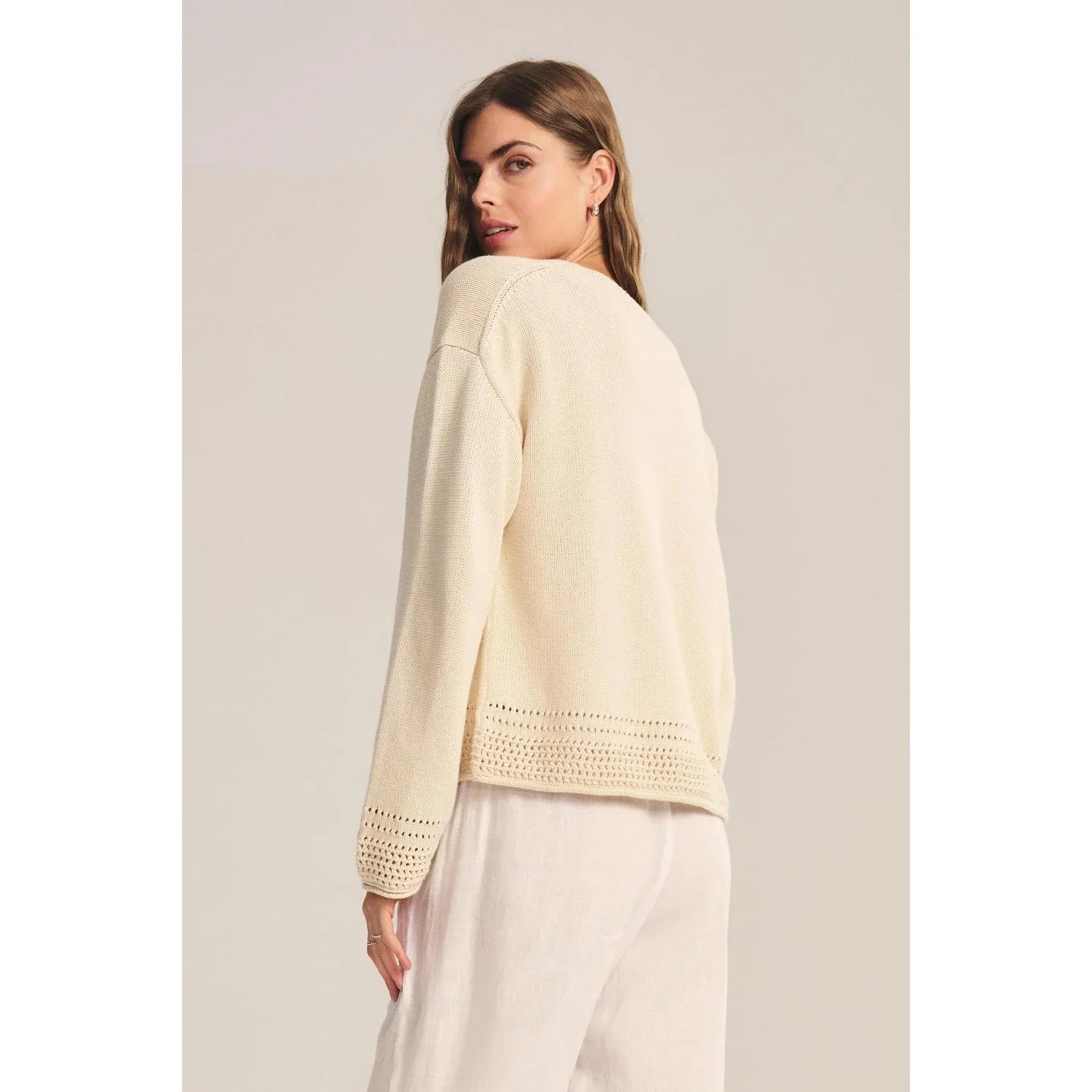 Velvet by Graham & Spencer Rosalyn Pima Cotton Sweater in Cream