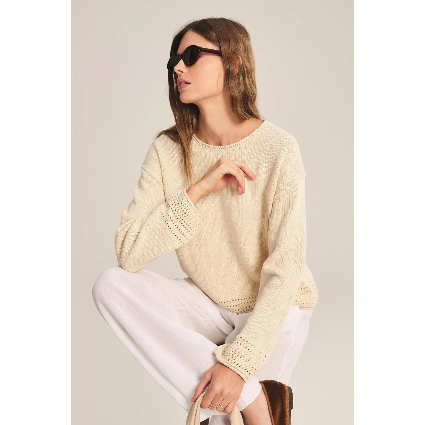 Velvet by Graham & Spencer Rosalyn Pima Cotton Sweater in Cream