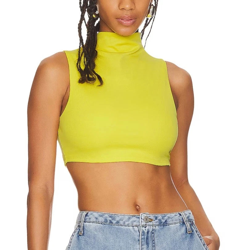 Not Yours To Keep Yellow Crop Top Swank Mockneck Bodycon 