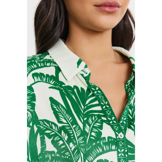Velvet by Graham & Spencer Ayla Palm Button Up Shirt in Green