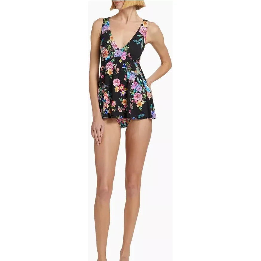 Johnny Was Sognatore Nero Back Tie Skirted One Piece in Multi