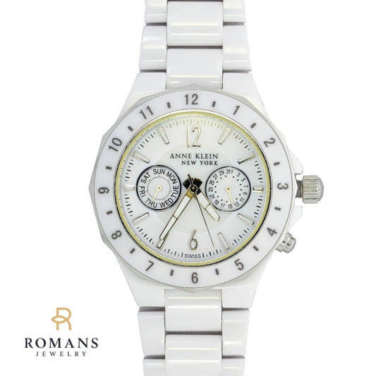 Anne Klein Watch White Ceramic Day & Date Ladies 