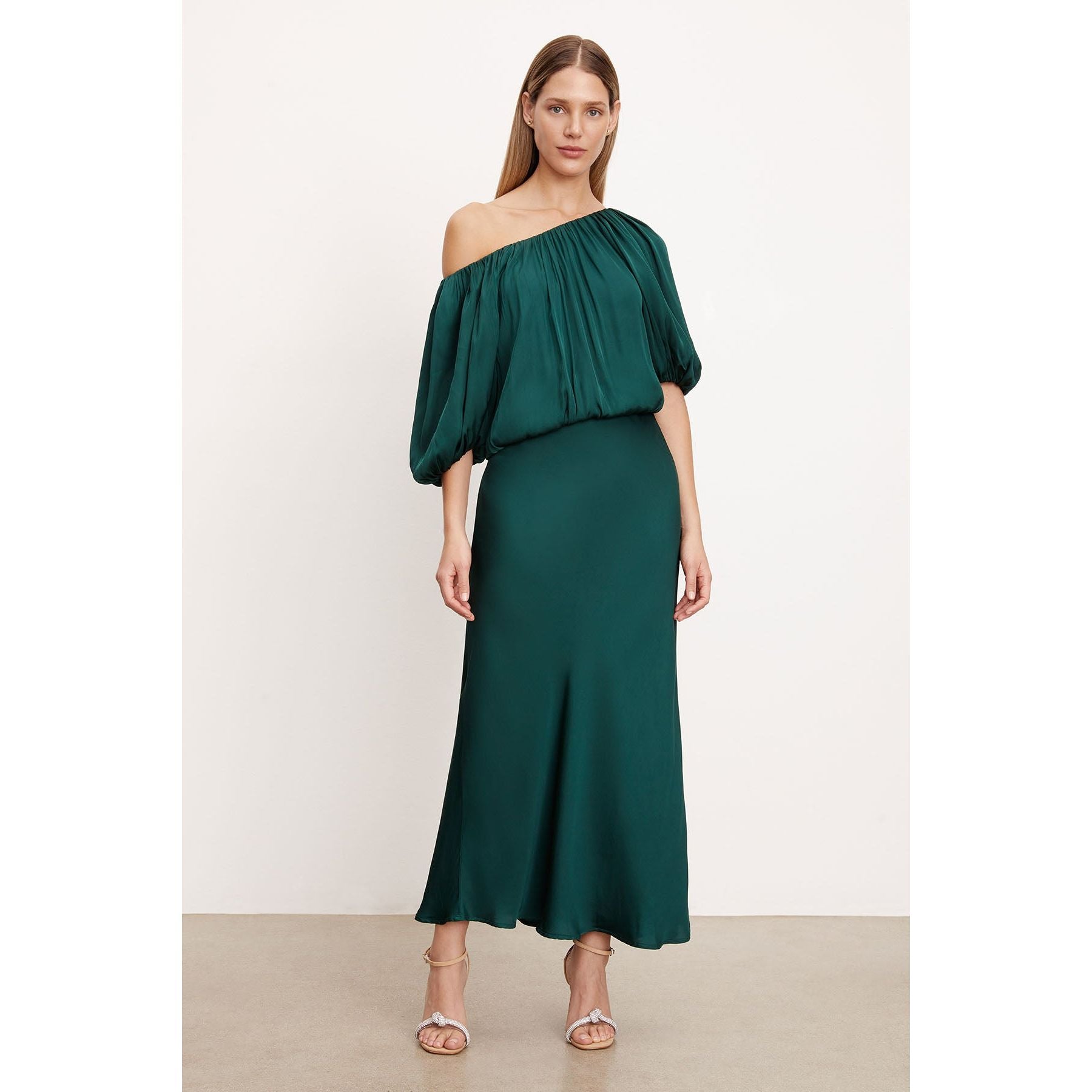 Velvet Cadence Satin Viscose Skirt in Fern