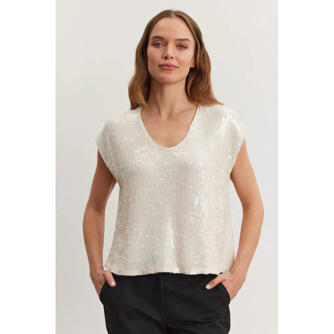 Velvet by Graham and Spencer Elorie Sequin Top in Cream