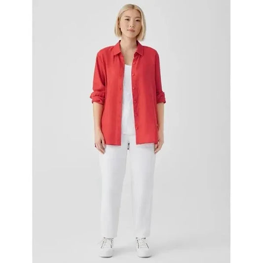 Eileen Fisher Classic Collar Linen Shirt in Flame