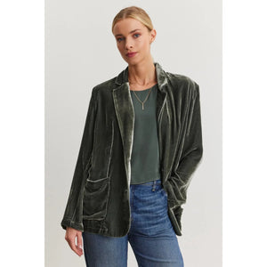 Velvet by Graham and Spencer Kyla Silk Velvet Relaxed Blazer in Marsh