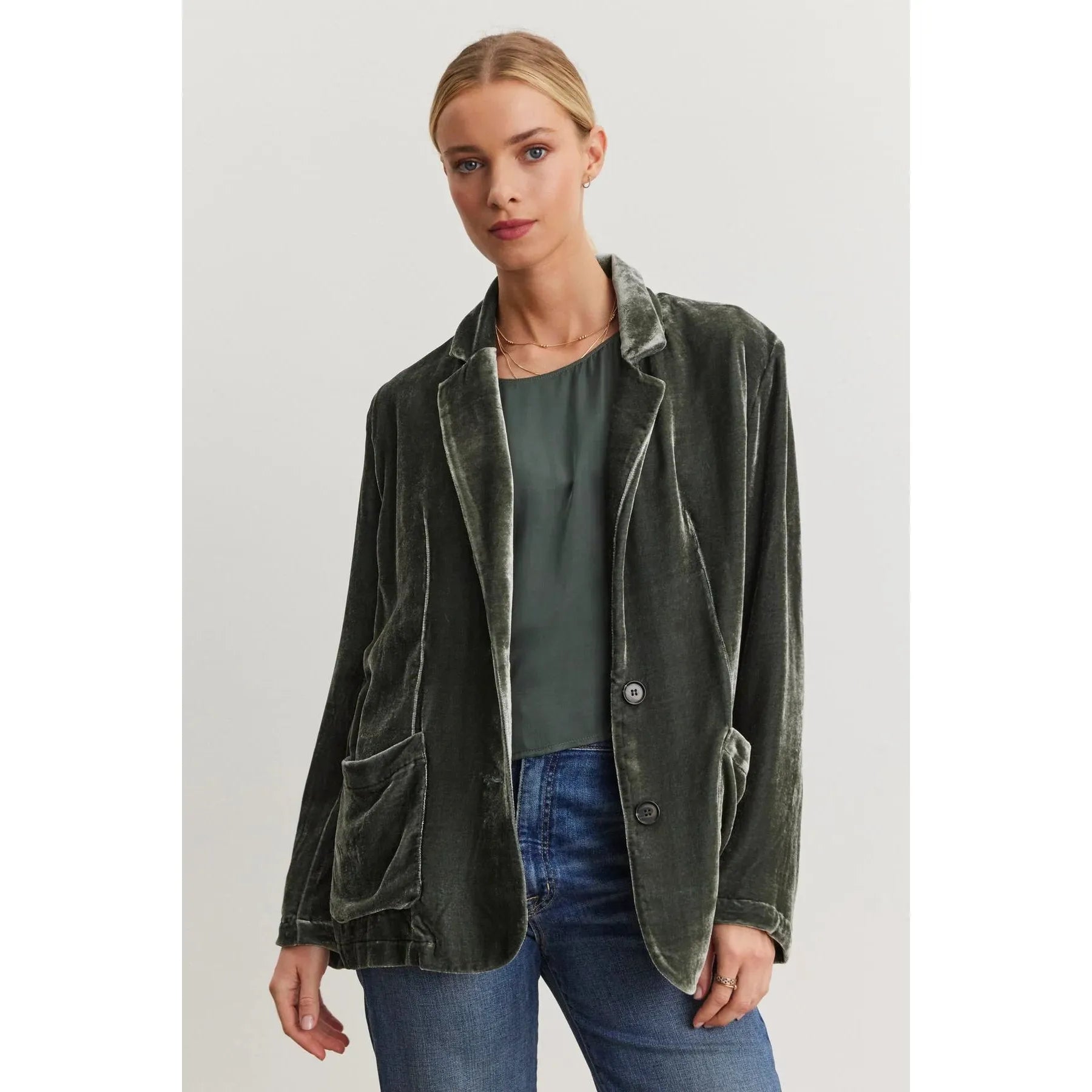 Velvet by Graham and Spencer Kyla Silk Velvet Relaxed Blazer in Marsh