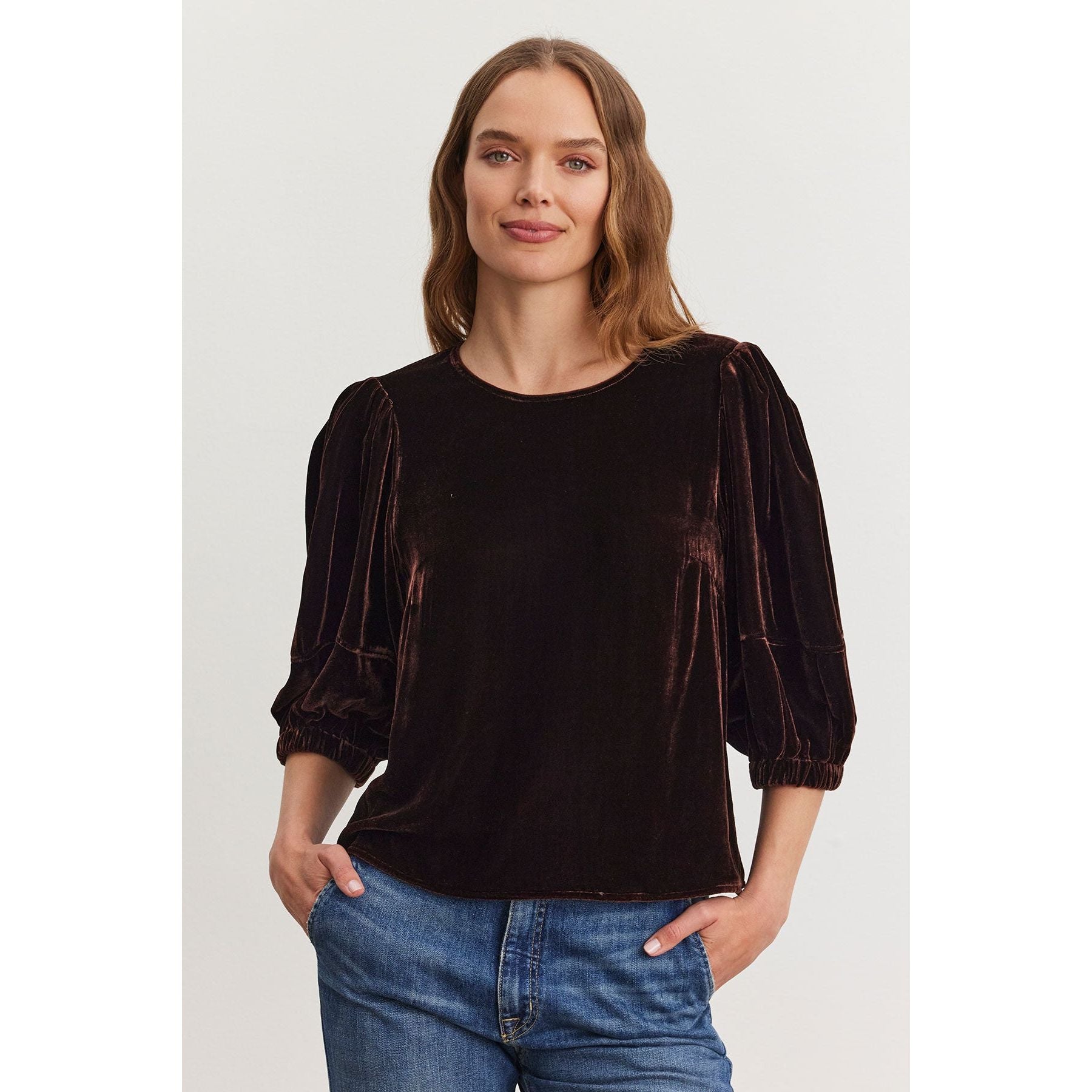 Velvet by Graham & Spencer Nancy Silk & Velvet top in Burlwood