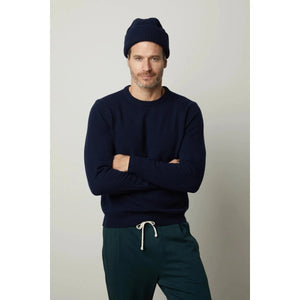 Velvetmen Dashell Wool Blend Crew Neck Sweater in Navy