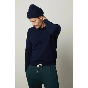 Velvetmen Dashell Wool Blend Crew Neck Sweater in Navy