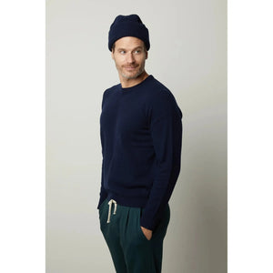 Velvetmen Dashell Wool Blend Crew Neck Sweater in Navy