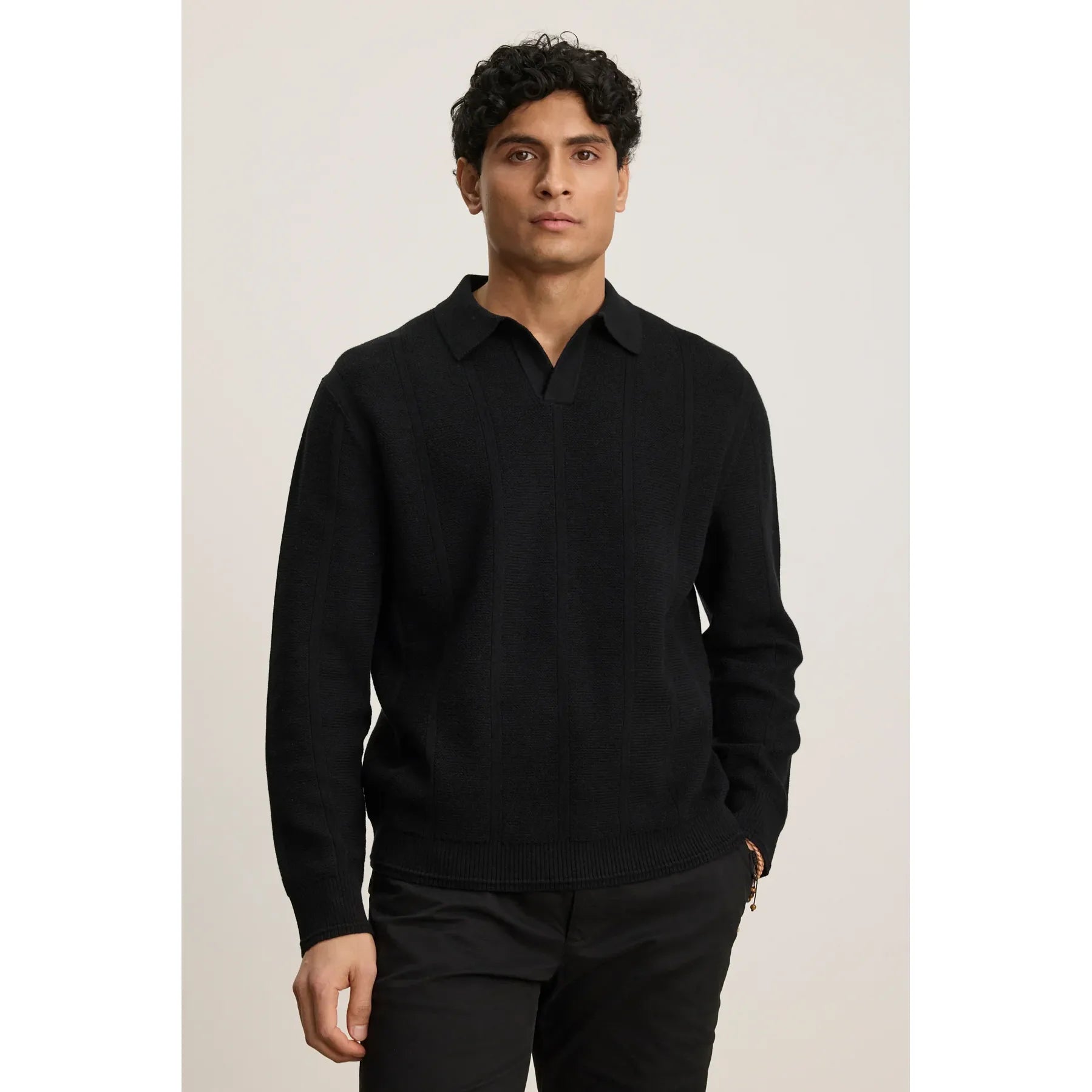 Velvetmen Redding Sweater Polo in Black
