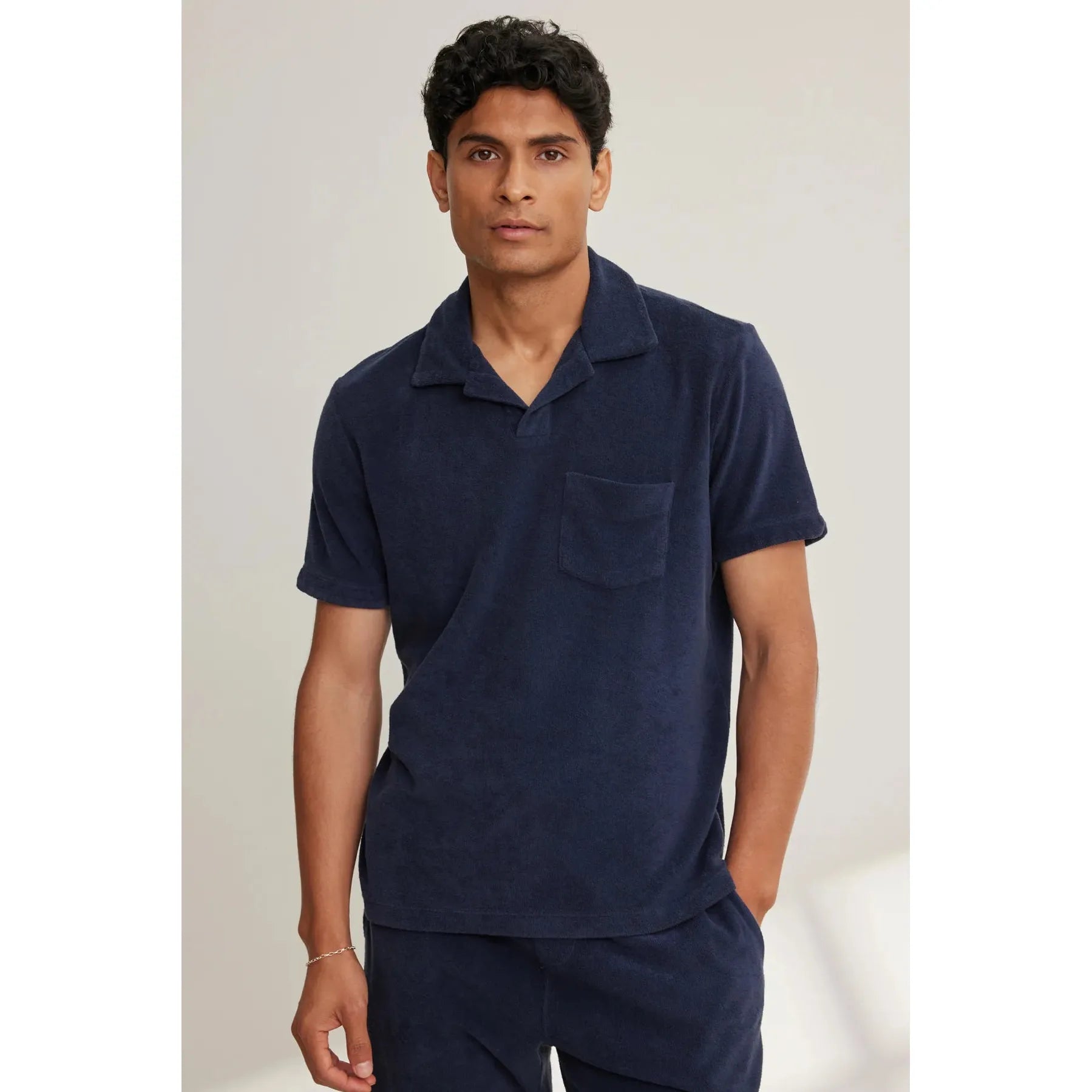 Velvetmen Sergey Terry Cloth Polo in Navy