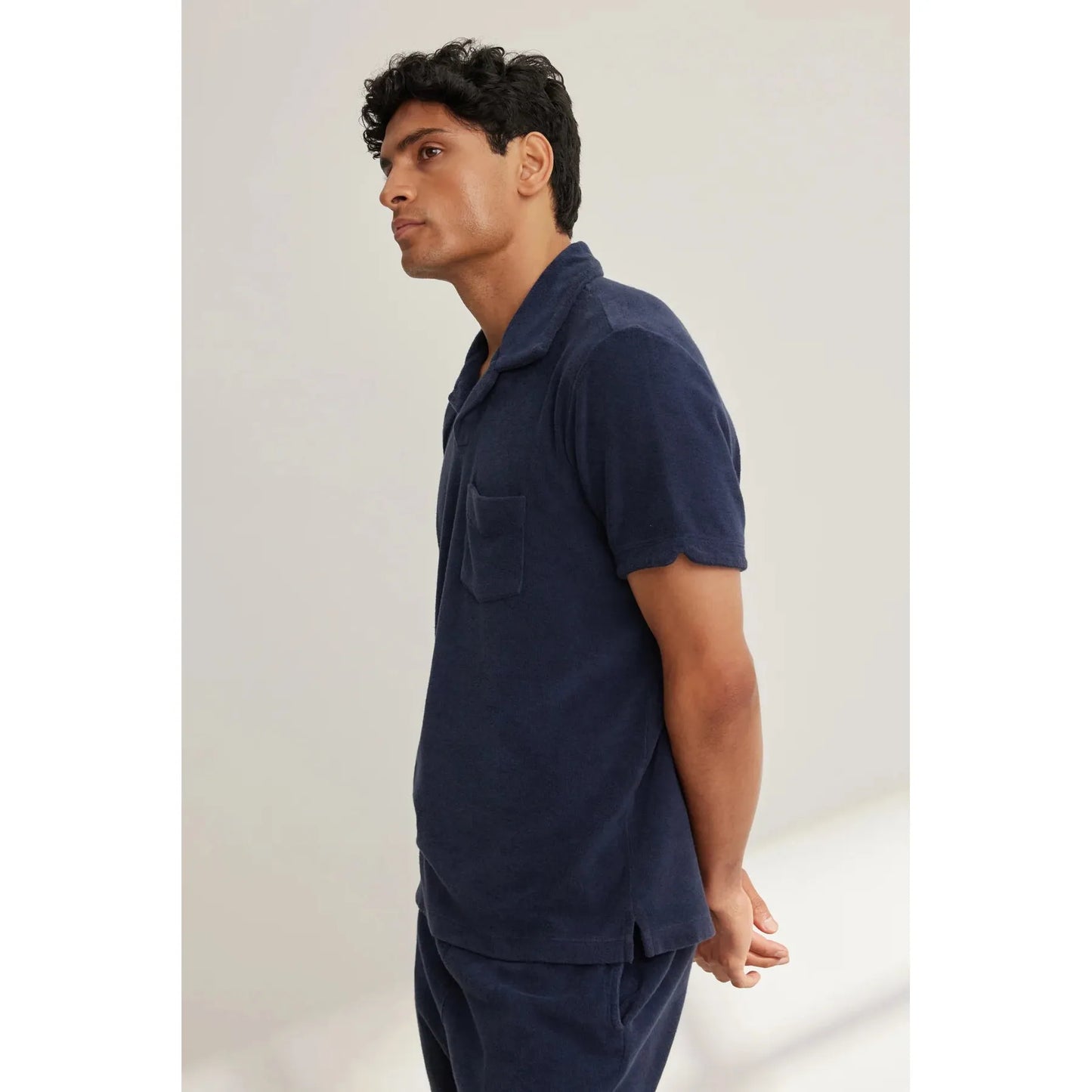 Velvetmen Sergey Terry Cloth Polo in Navy