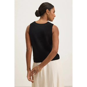 Velvet by Graham & Spencer Muna Textured Cotton Crew Neck Sweater Vest in Black