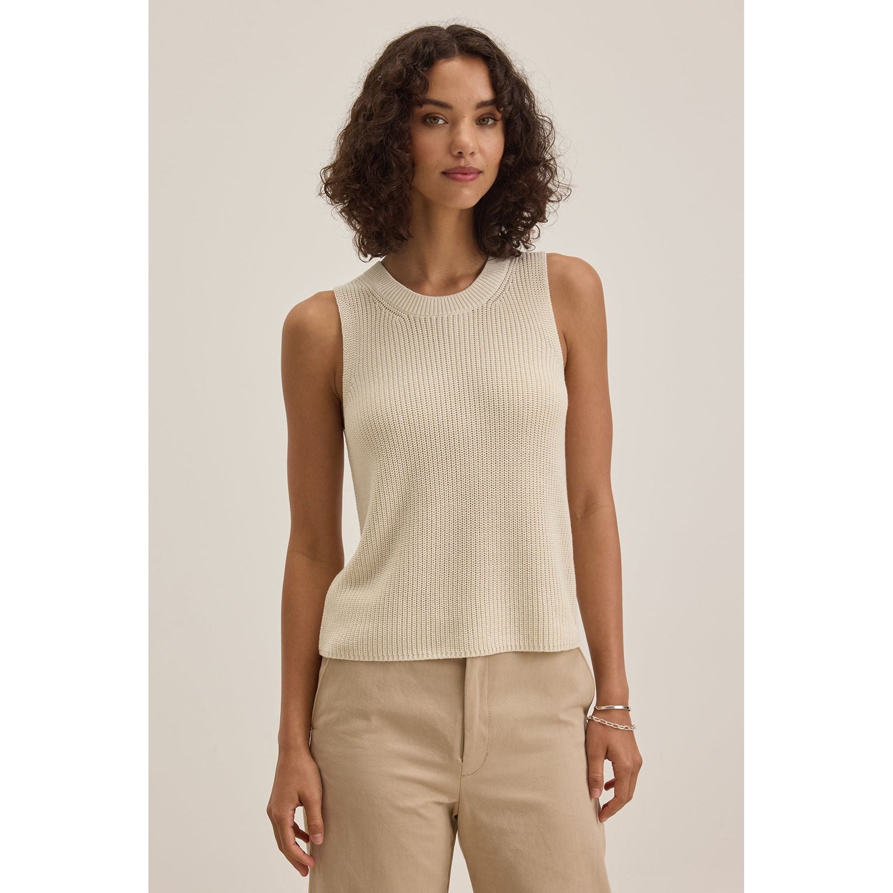 Velvet by Graham & Spencer Muna Textured Cotton Crew Neck Sweater Vest in Ivory