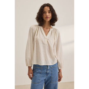 Velvet by Graham & Spencer Carina Tonal Stitch Embroidery Top in Cream