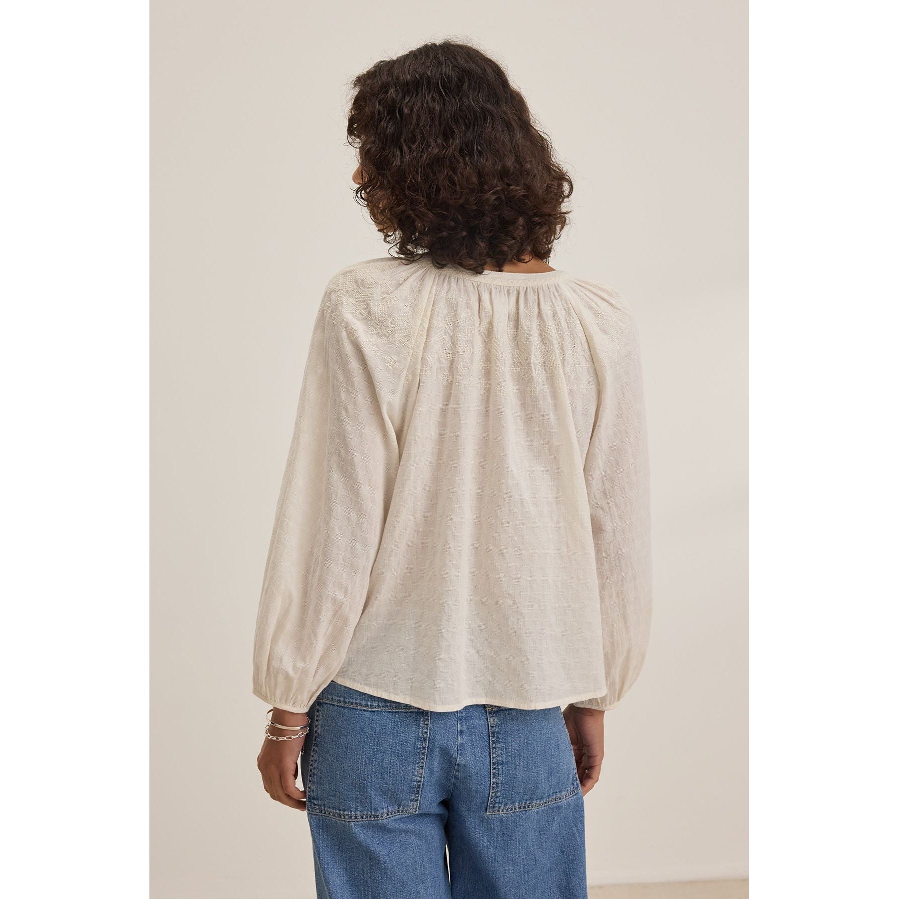 Velvet by Graham & Spencer Carina Tonal Stitch Embroidery Top in Cream