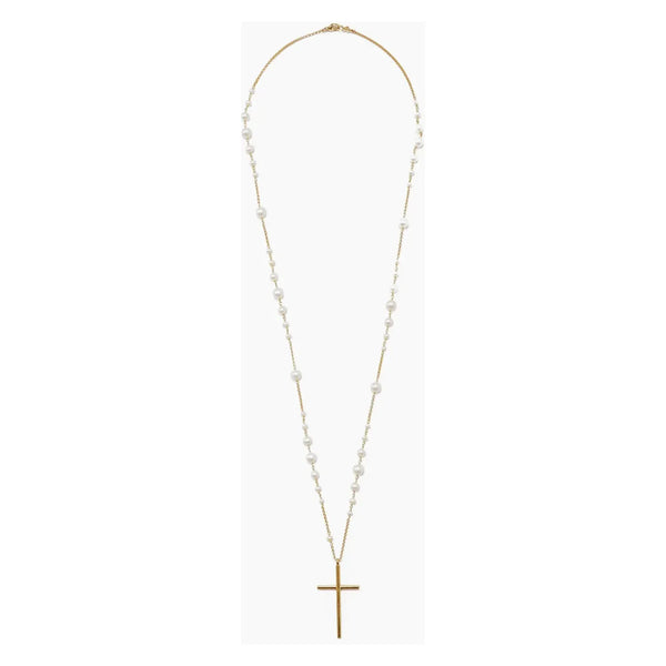 Chan Luu White Pearl and Gold Rosary Necklace