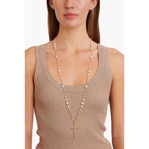 Chan Luu White Pearl and Gold Rosary Necklace