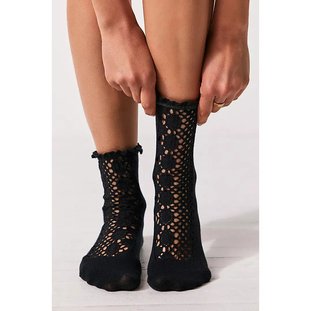 Free People Rubies Crochet Socks in Black