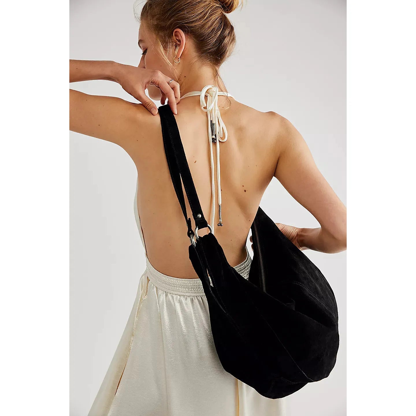 Free People Roma Suede Tote Bag in Black