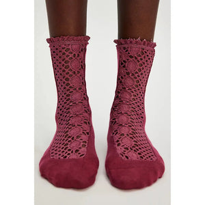 Free People Rubies Crochet Socks in Deep Sea Burgundy