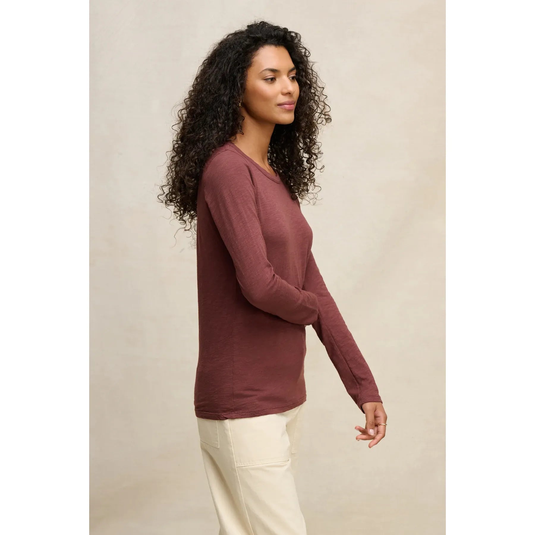 Velvet by Graham & Spencer Lizzie Cotton Slub Long Sleeve Tee in Henna