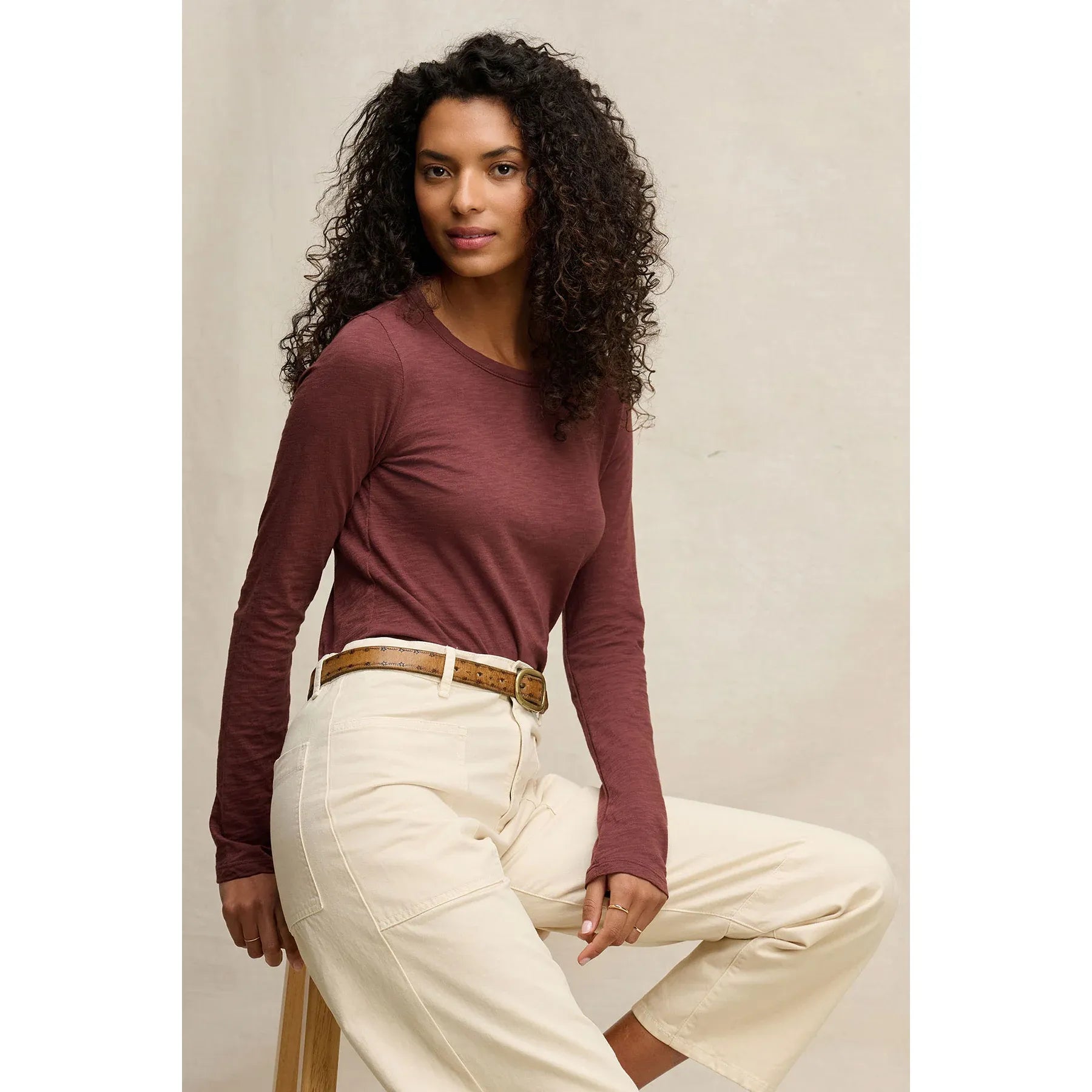 Velvet by Graham & Spencer Lizzie Cotton Slub Long Sleeve Tee in Henna