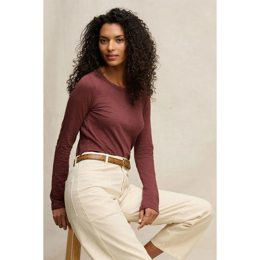 Velvet by Graham & Spencer Lizzie Cotton Slub Long Sleeve Tee in Henna