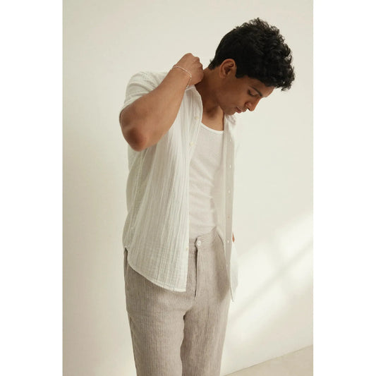 Velvetmen Christian Cotton Gauze Button Up Shirt in White
