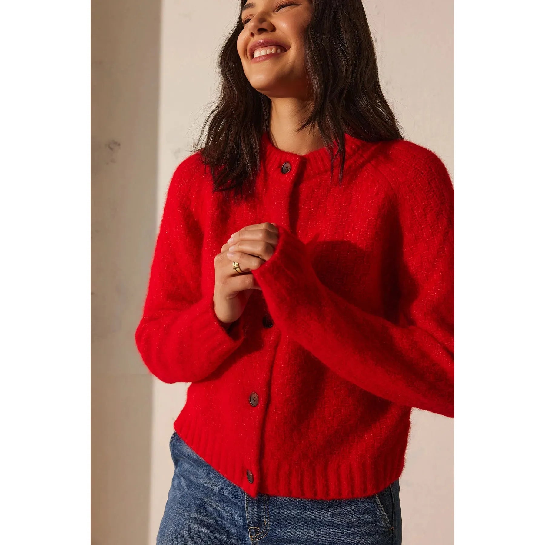 Velvet by Graham and Spencer Chantal Textured Alpaca Cardigan in Red