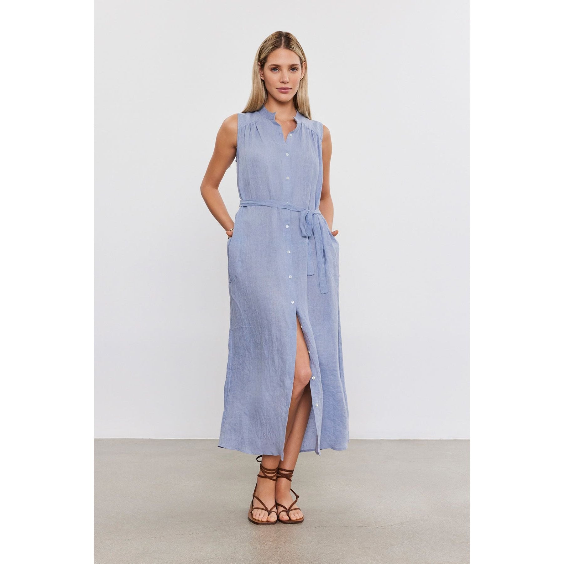 Velvet by Graham & Spencer Luna Button Down Tank Dress in Blue Haze