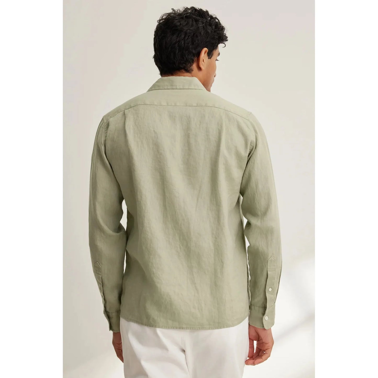 Velvetmen Caruso Linen Button Up in Celery