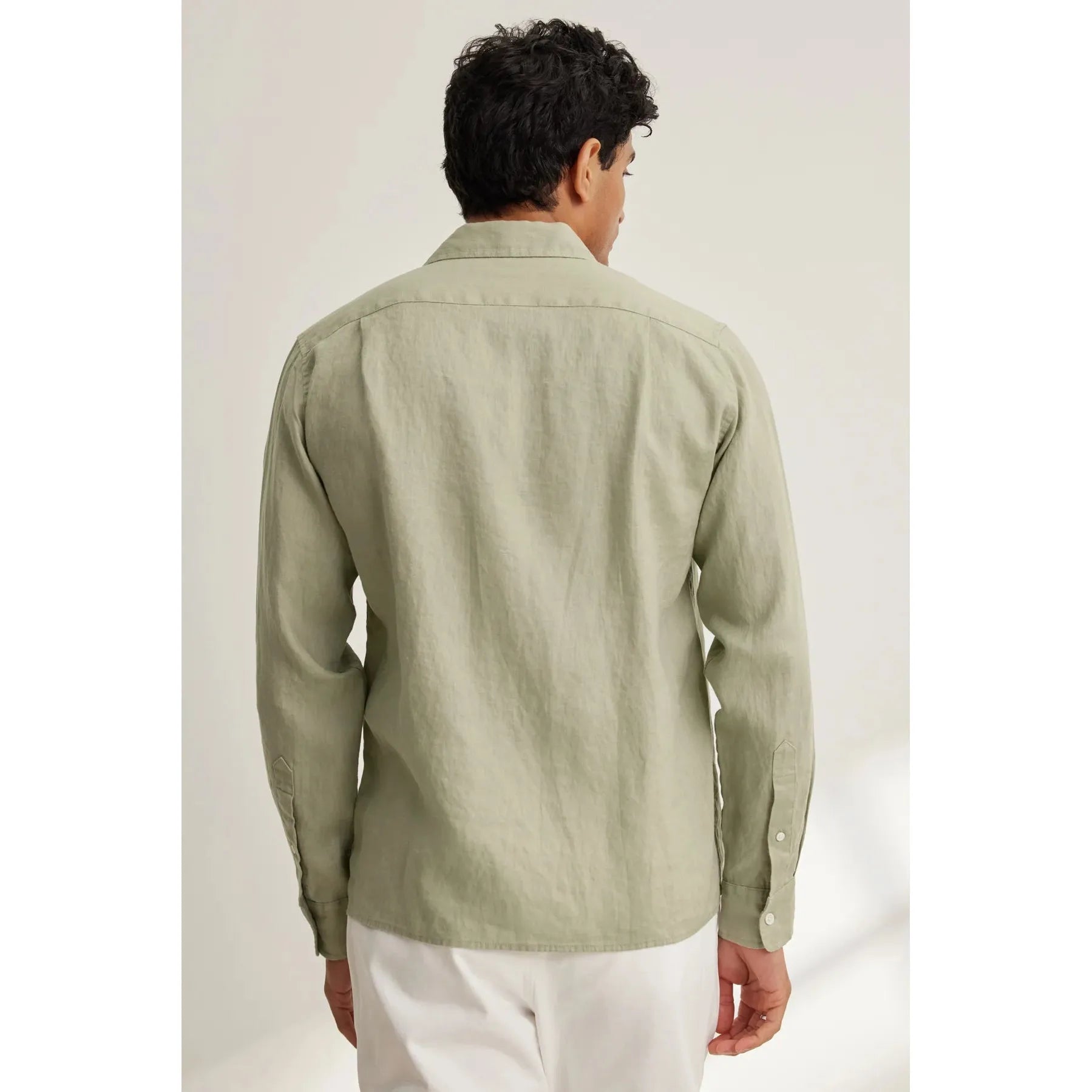 Velvetmen Caruso Linen Button Up in Celery
