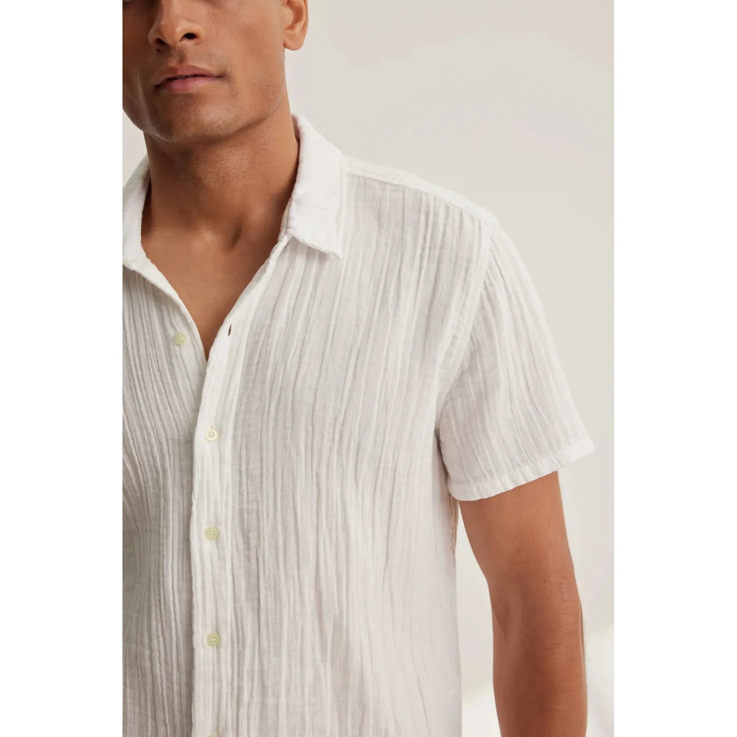 Velvetmen Christian Cotton Gauze Button Up Shirt in White