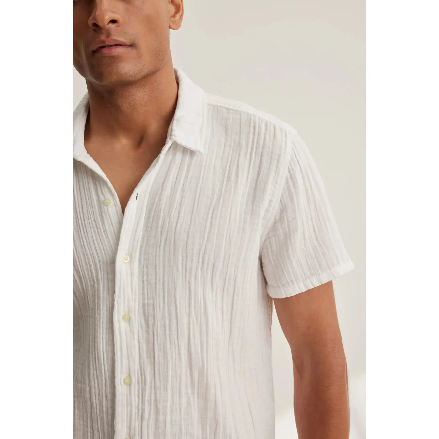 Velvetmen Christian Cotton Gauze Button Up Shirt in White