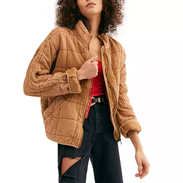 Free People Dolman Quilted Jacket in Toasted Coconut