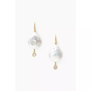 Chan Luu White Pearl and Diamond Teardrop Earrings