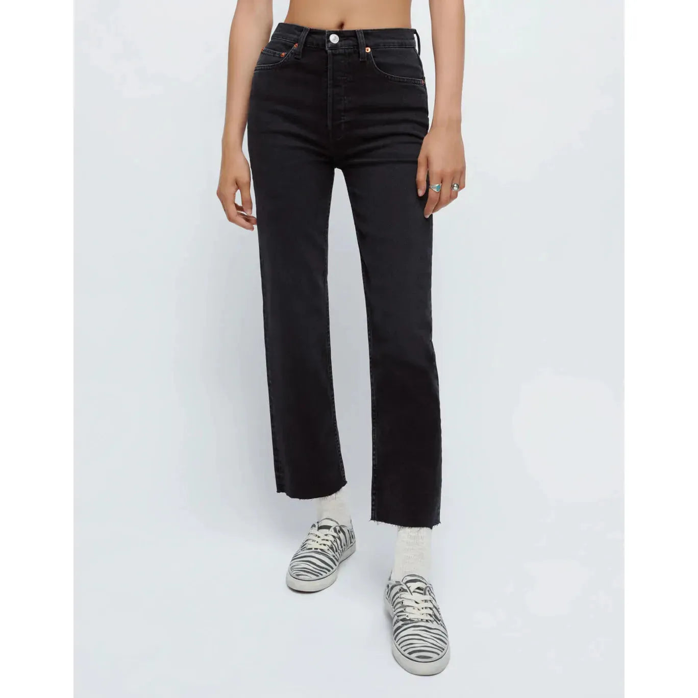 RE/DONE Jeans 70s Comfort Stretch High Rise Stove Pipe in Washed Noir