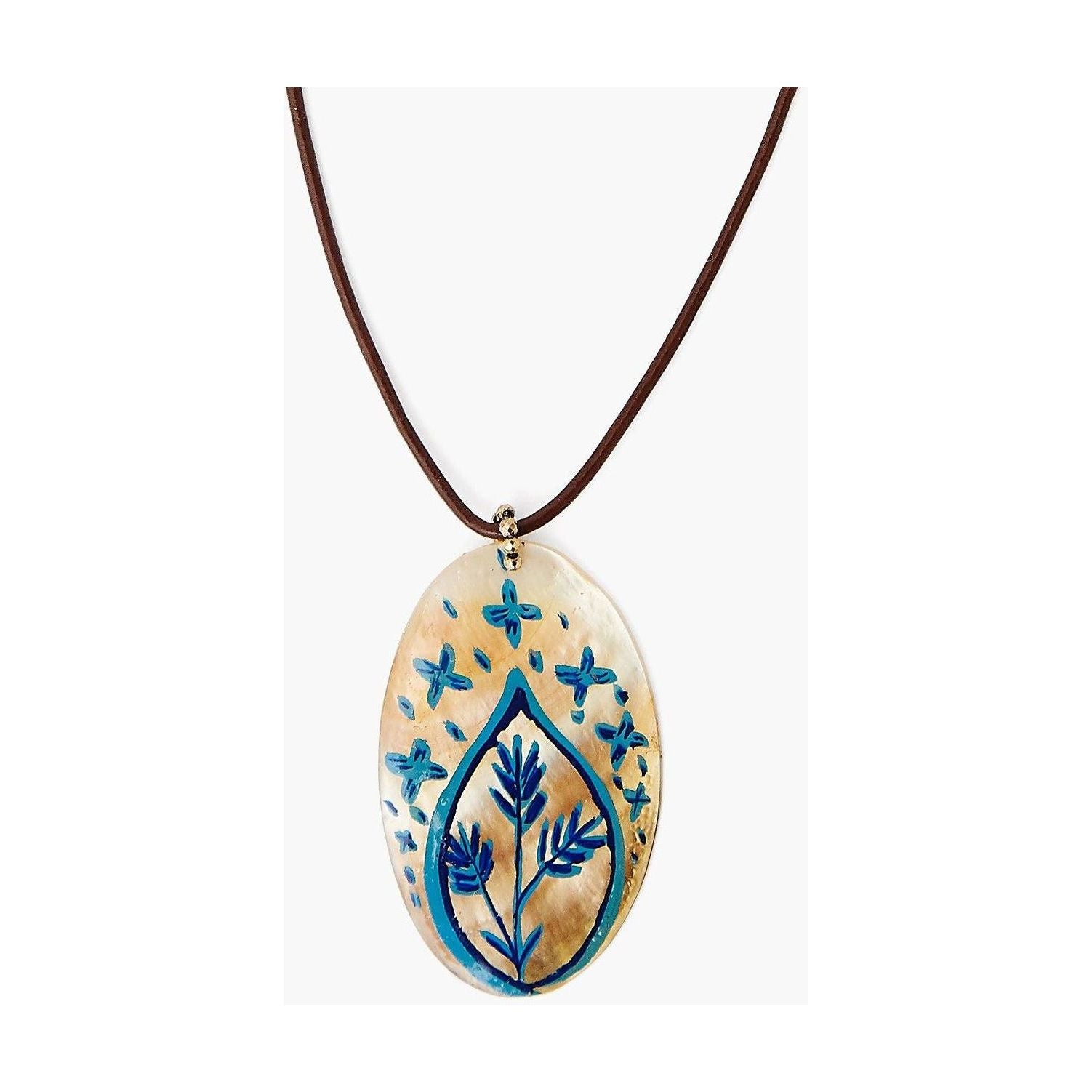 A Mother-Of-Pearl Circular Shell Pendant Inlaid With A Pattern Of Black  Bands And Abalone Shells