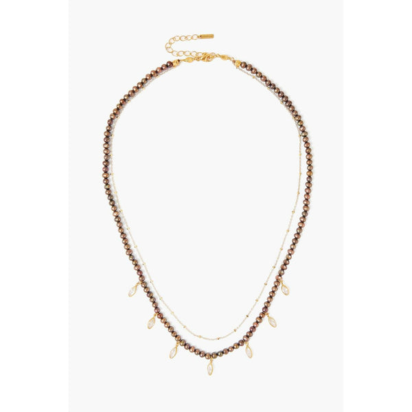 Chan Luu Taupe Pearl and Crystal Duo Necklace