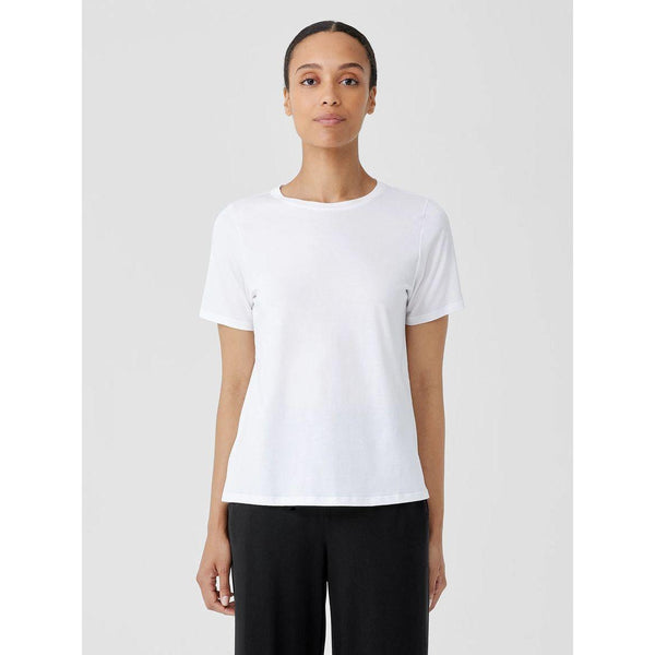 Eileen Fisher Organic Pima Cotton Jersey Round Neck Tee in White