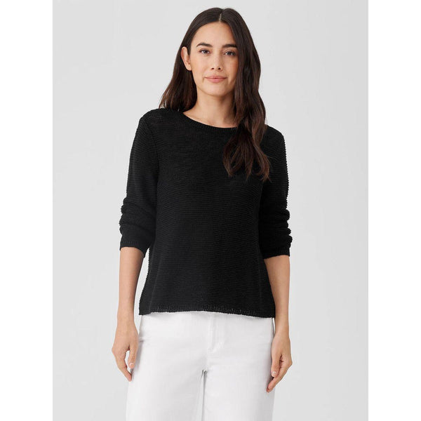 Eileen Fisher Organic Linen Cotton Crew Neck Top in Black S3LEL-W5971