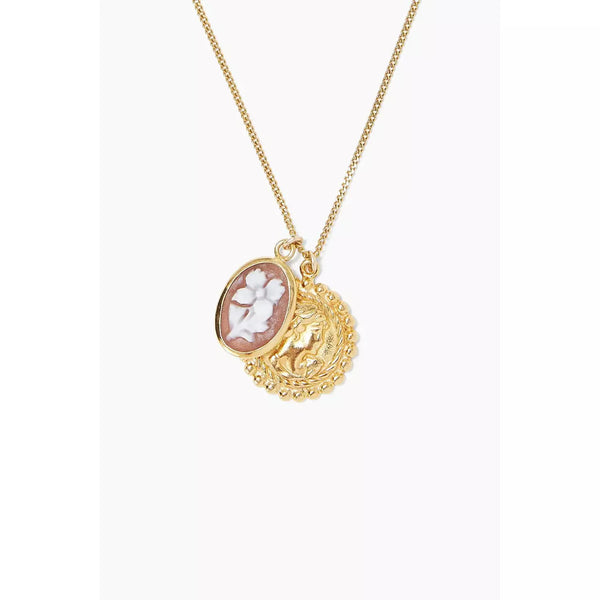 Chan Luu Petite Floral Cameo and Gold Charm Necklace