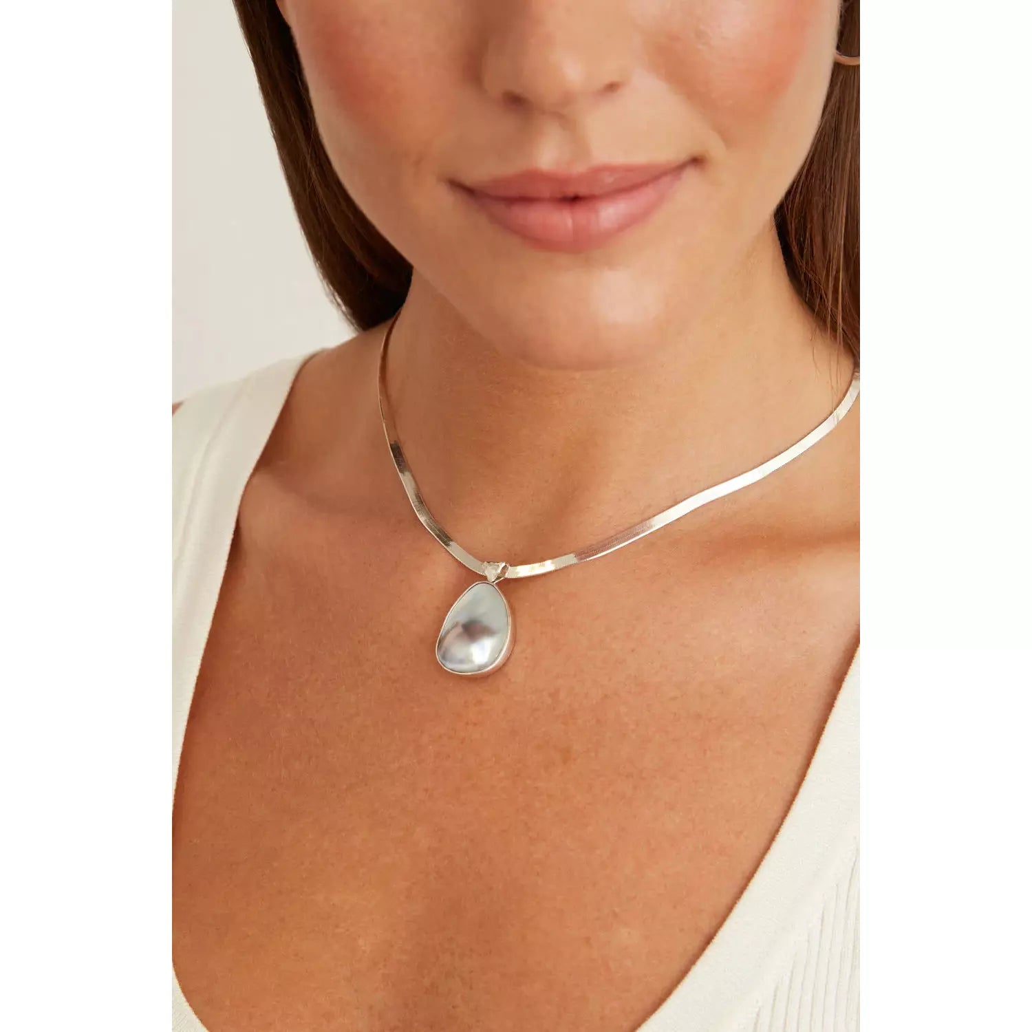 Chan Luu Grey Pearl Totem Herringbone Necklace